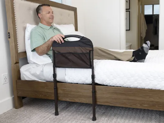 Bed Rail for Support and Safety with Organizer