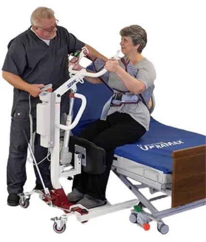 Close-up image of F500S Powered Sit-to-Stand Lift with Wide Non-slip Footplate and 500 lbs. Capacity from Span America