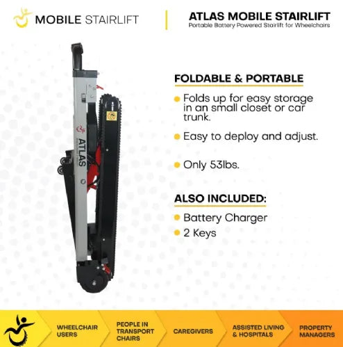 Wheelchair Stair Lift with 440 lbs. Capacity | Portable Stair Climber Atlas Wheelchair Lift