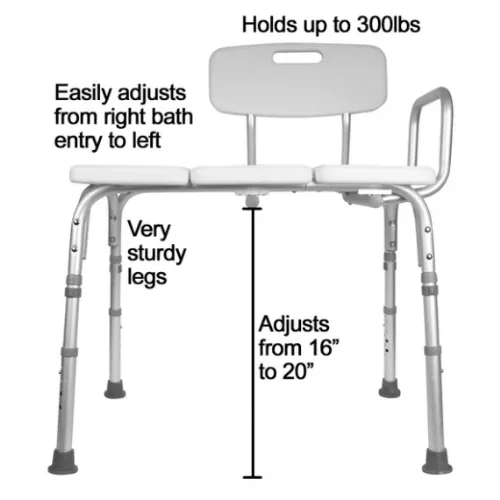 Carex Bathtub Transfer Bench with Back and Arm Rests Features Height Adjustable Legs and 300 lb. Weight Capacity