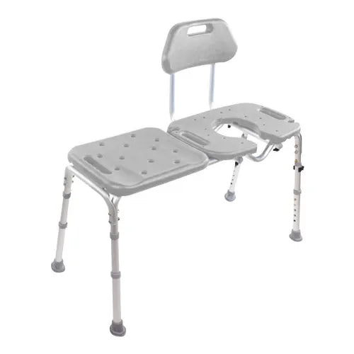 Close-up image of Bath Transfer Bench with Cutout Shower Seat - Deluxe All-Access Blue Adjustable Tub and Shower Chair for Transfers