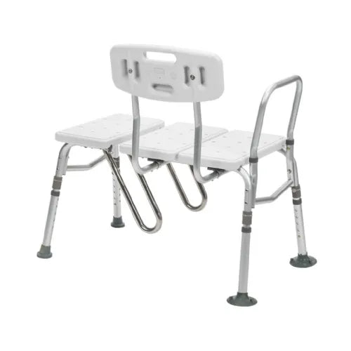 Close-up image of Drive Medical Splash Defense Transfer Bench with Curtain Guard Protection for Tub and Shower Transfers