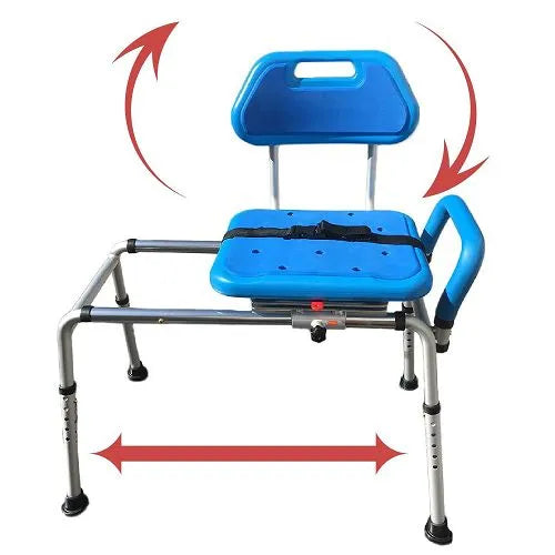 Close-up image of Premium Sliding Tub Transfer Bench with Padded Swivel Seat by Platinum Health
