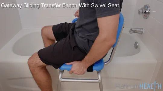 Close-up image of Premium Sliding Tub Transfer Bench with Padded Swivel Seat by Platinum Health