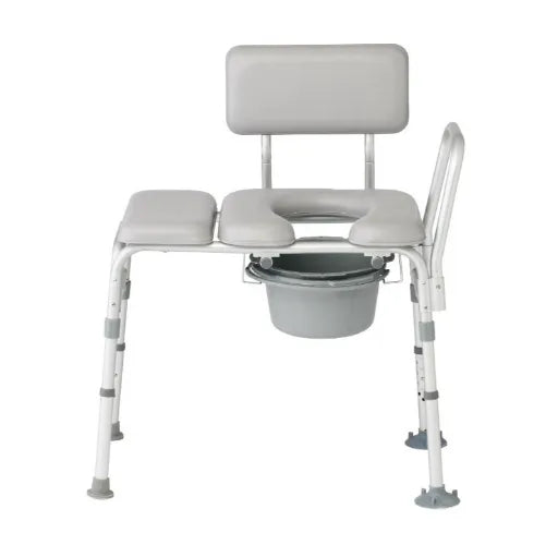 Close-up image of Medline Transfer Bench with Commode - 300 lbs. Weight Capacity