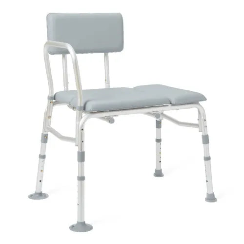 Medline Padded Transfer Bench for Bathtub and Shower - Height Adjustable with Back and Arm Rests - 400 lb. Weight Capacity