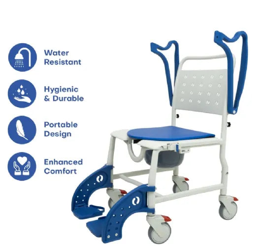 Close-up image of Commode Shower Chair with Locking Wheels and Flip Up Armrests | Sidekick Ultralight 3-in-1 by Mobile Patient Lift