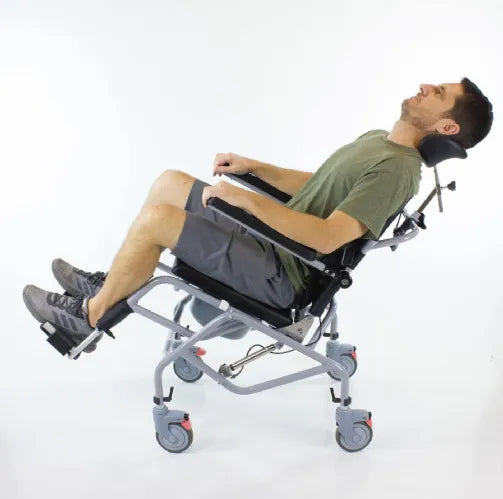 Close-up image of Reclining Tilt-in-Space Shower Commode Chair by Platinum Health
