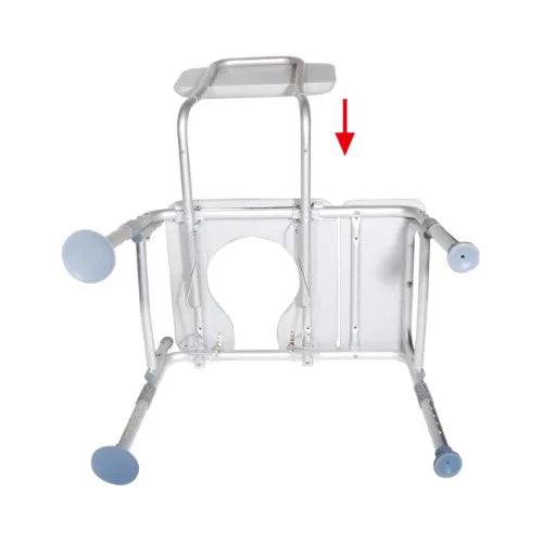 Close-up image of Drive Medical Adjustable Tub Transfer Bench with Commode - Combination Padded