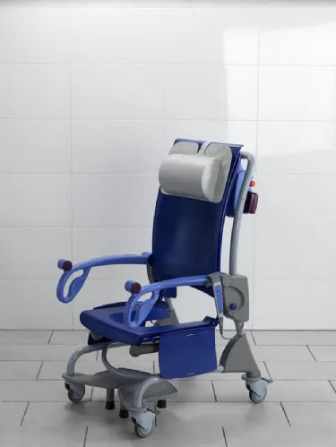 Close-up image of Carino Height-Adjustable Shower and Hygiene Commode Chair by ArjoHuntleigh (FULLY ASSEMBLED)