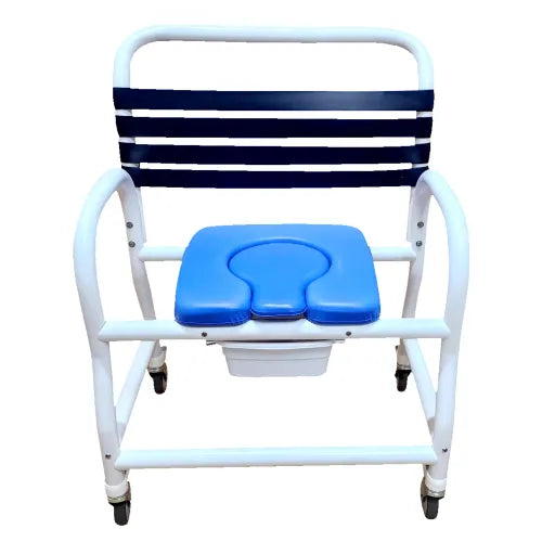 Close-up image of Deluxe New Era Infection Control Shower Commode Chair with Removable Soft Seat
