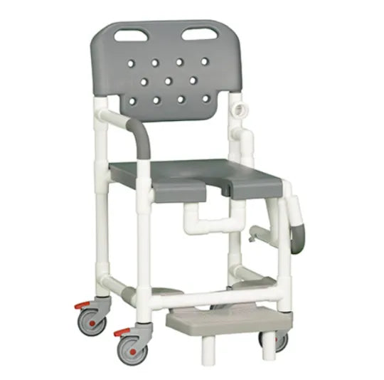Close-up image of IPU Platinum Drop Arm Shower Chair With Footrest