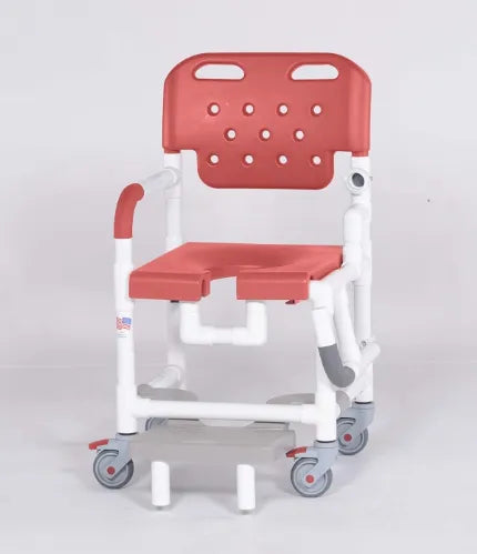 Close-up image of IPU Platinum Drop Arm Shower Chair With Footrest
