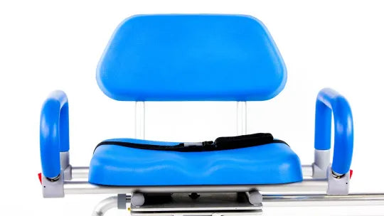 Close-up image of Sliding Transfer Shower Bench with Swivel Chair by Platinum Health