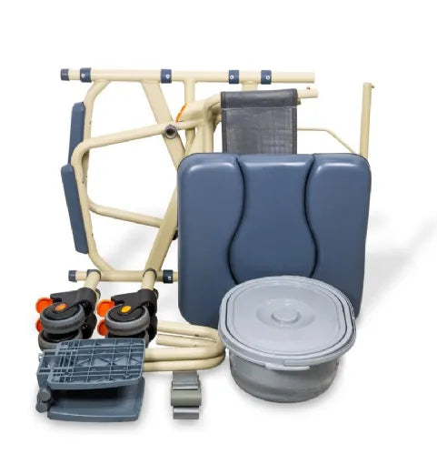 Close-up image of Folding Shower Chair with Security Locking Casters - ShowerBuddy Eco Traveler by SolutionBased