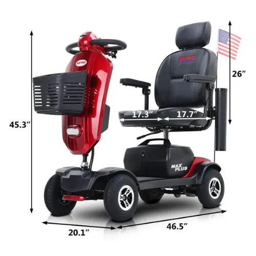MAX PLUS Mobility Scooter with 300 Pounds Weight Capacity and Electromagnetic Brake by Metro Mobility