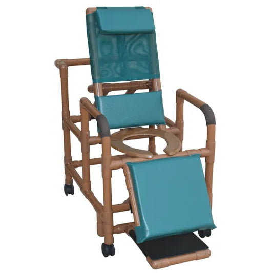Reclining Waterproof Shower Chair, PVC Construction, Rust-Proof, Wood Tone for Visual Disabilities, 325-lb. Capacity, by MJM International