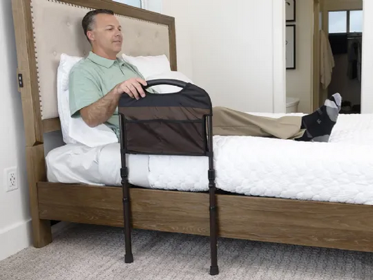 Bed Rail for Support and Safety with Organizer