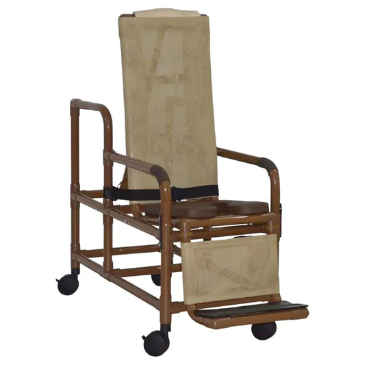 Transfer Shower Chair, Wood Tone, Tilts in 7 Different Positions, Durable PVC Frame, 250-lb. Weight Limit, by MJM International