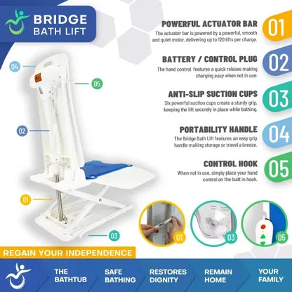 Reclining Bridge Bath Lift with Varying Heights | Emergency Stop and 315 Pound Capacity