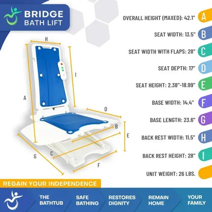 Reclining Bridge Bath Lift with Varying Heights | Emergency Stop and 315 Pound Capacity