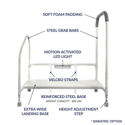 Bed Assist Step with Safety Rail for Bariatric Patients and LED Light