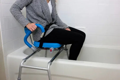 Carousel Sliding Shower Chair Transfer Bench with Swivel Seat and PowerSlide Capability with Push Button Electric Travel