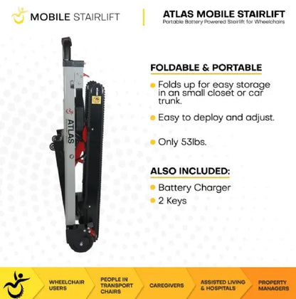 Wheelchair Stair Lift with 440 lbs. Capacity | Portable Stair Climber Atlas Wheelchair Lift