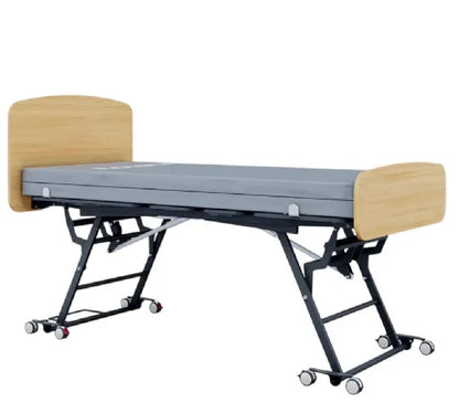 Accora Contessa Floor Bed for Fall Prevention - Adjustable Low Bed with Wood Finish