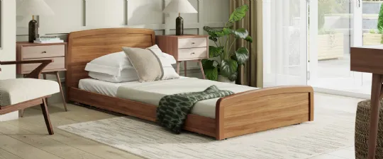 Accora Contessa Floor Bed for Fall Prevention - Adjustable Low Bed with Wood Finish