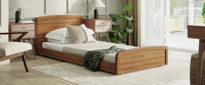 Accora Contessa Floor Bed for Fall Prevention - Adjustable Low Bed with Wood Finish