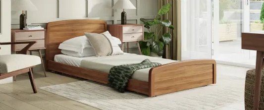Accora Contessa Floor Bed for Fall Prevention - Adjustable Low Bed with Wood Finish