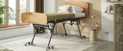 Accora Contessa Floor Bed for Fall Prevention - Adjustable Low Bed with Wood Finish