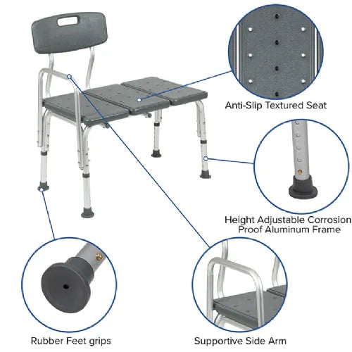Close-up image of Flash Furniture Transfer Bath Bench Hercules Series - Ultrawide Lightweight - 300 lb. Capacity