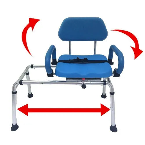 Carousel Sliding Shower Chair Transfer Bench with Swivel Seat and PowerSlide Capability with Push Button Electric Travel