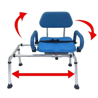 Carousel Sliding Shower Chair Transfer Bench with Swivel Seat and PowerSlide Capability with Push Button Electric Travel