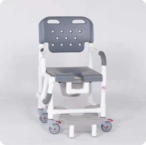 Close-up image of IPU Platinum Drop Arm Shower Chair Commode With Footrest
