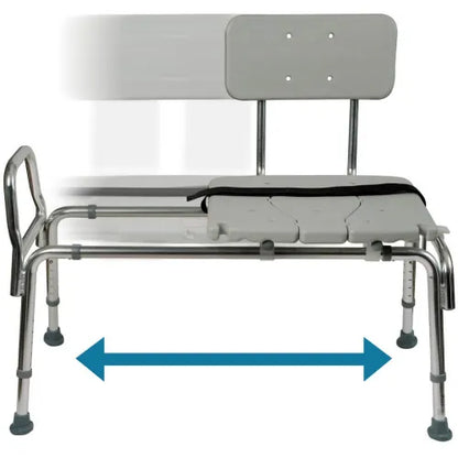 DMI Sliding Transfer Bench and Shower Chair with Cut Out Seat for Toileting - Heavy Duty Adjustable Aluminum Holds up to 400 lbs.