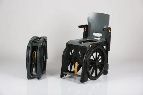 Close-up image of Seatara WheelAble Folding Commode Shower Chair with Self Propel