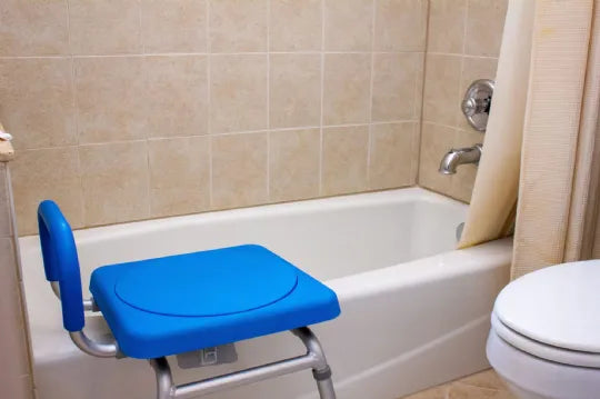 Close-up image of Roundabout Bathtub Transfer Seat - Blue Rotating | Swivel Seat by Platinum Health