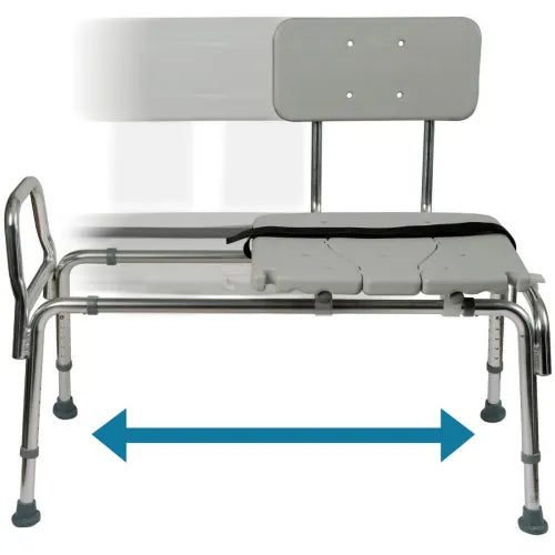 Close-up image of DMI Sliding Transfer Bench and Shower Chair with Cut Out Seat for Toileting - Heavy Duty Adjustable Aluminum Holds up to 400 lbs.