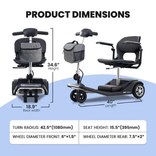 Black AIR CLASSIC Mobility Scooter | Lightweight and Portable by Metro Mobility