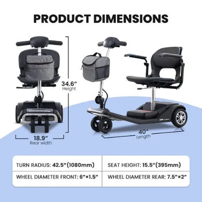 Black AIR CLASSIC Mobility Scooter | Lightweight and Portable by Metro Mobility