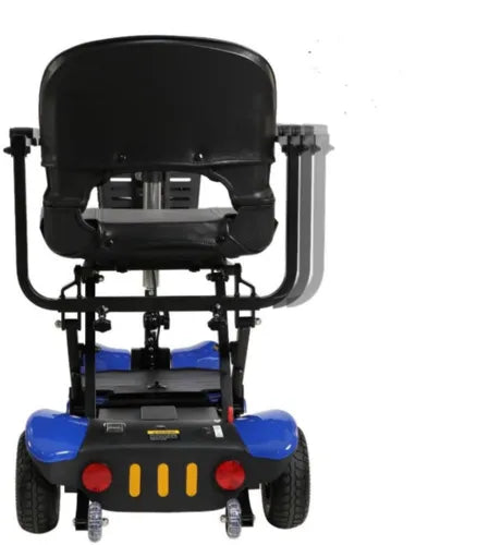 Close-up image of Optimus Automatic Folding Mobility Scooter by Discover My Mobility, Compact Design, 300 lbs Weight Capacity, Adjustable Armrest Width