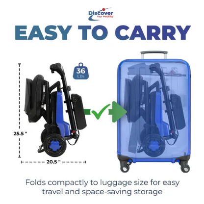 Super Light Flight 3 Wheel Mobility Scooter by Discover My Mobility, Ultra Lightweight, FAA Airline Approved, 265 lbs Weight Capacity
