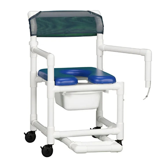 Open Front Soft Seat Shower Commode Chair with Left-Sided Swing Arm