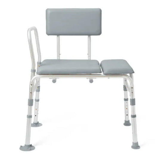 Medline Padded Transfer Bench for Bathtub and Shower - Height Adjustable with Back and Arm Rests - 400 lb. Weight Capacity